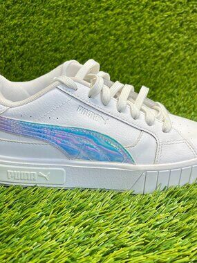 Puma Cali Star Boys Size 6Y White Iridescent Athletic Leather Shoes Sneakers